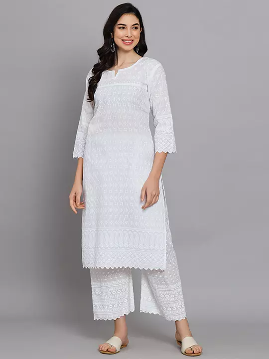 Buy White Pure Cotton Hand Embroidered Pearl Aari Work Kurta And Palazzo  Set For Women by Shetab Kazmi Online at Aza Fashions.